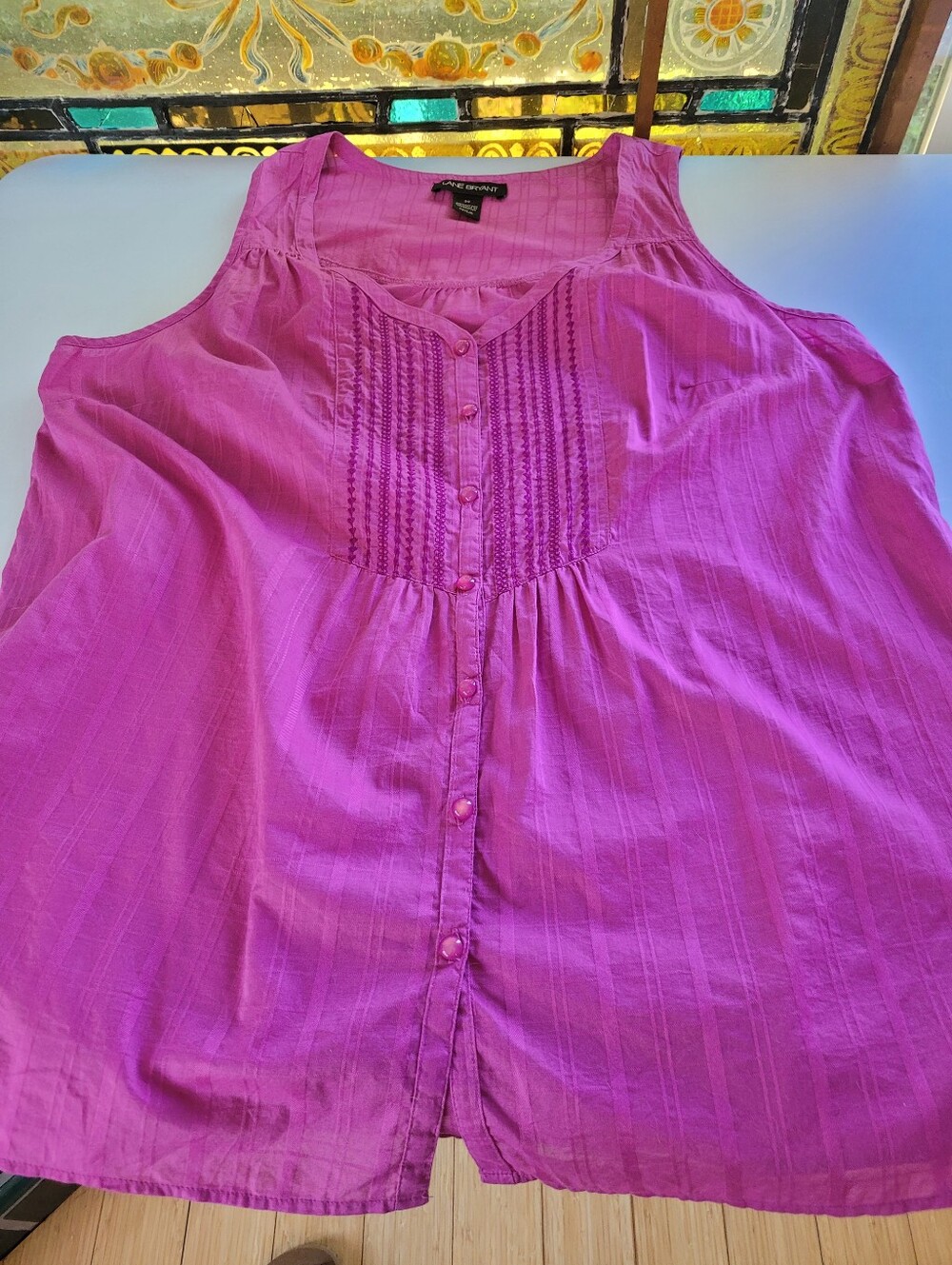 Lane Bryant 20 Bright Magenta Button-Front 100% Cotton Tank